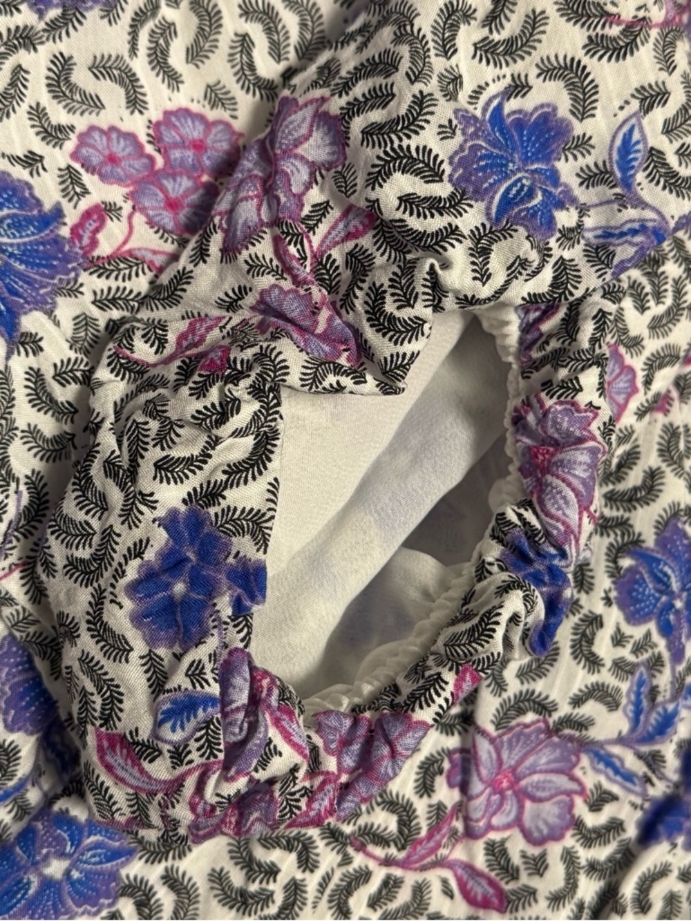Loft Women’s Short Sleeve Puff Sleeve Blouse Floral Design White Purple Size XS - Picture 7 of 12